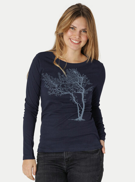 Peaces.bio - handbedruckte Biomode Bio-Damen-Langarmshirt "Fancy Tree" von Peaces.bio - handbedruckte Biomode