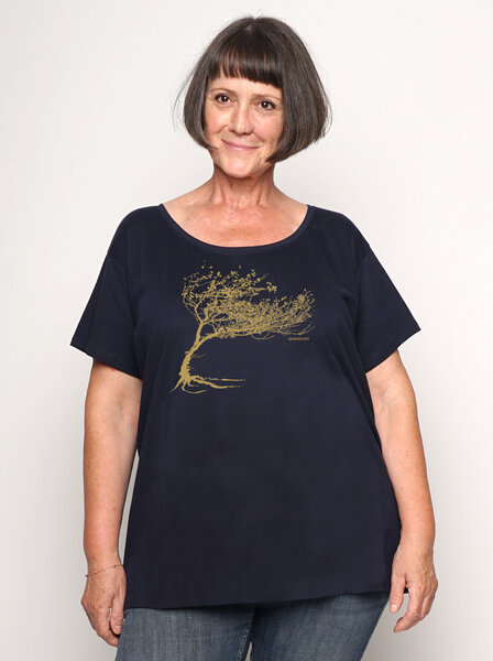 Peaces.bio - handbedruckte Biomode Bio-Damen-Loosefit-T-Shirt Windy Tree von Peaces.bio - handbedruckte Biomode