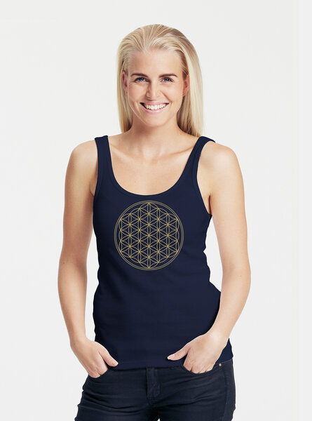 Peaces.bio - handbedruckte Biomode Bio Damen Tank-Top "Die Blume des Lebens" von Peaces.bio - handbedruckte Biomode