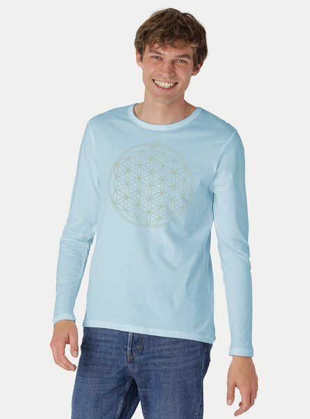 Peaces.bio - handbedruckte Biomode Bio-Herren-Langarmshirt "Die Blume des Lebens" von Peaces.bio - handbedruckte Biomode