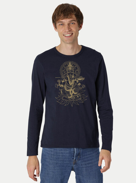 Peaces.bio - handbedruckte Biomode Bio-Herren-Langarmshirt Ganesha von Peaces.bio - handbedruckte Biomode