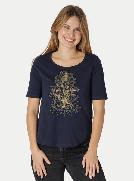 Peaces.bio - handbedruckte Biomode Damen Halbarm-Shirt Ganesha von Peaces.bio - handbedruckte Biomode