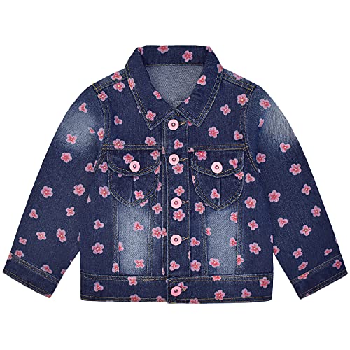 Peacolate 3–10 Jahre kleine Mädchen Pailletten Oberbekleidung rosa Blumendruck Jeansjacke (rosa Blume, 4–5Jahre) von Peacolate