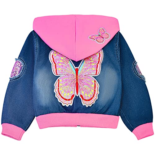 Peacolate Mädchen Jeansjacke Stickerei Pailletten Schmetterling Mäntel mit Reißverschluss und Kapuze Frühling Herbst Denim Oberbekleidung für 3-10Jahre Kinder(2-3Jahre) von Peacolate