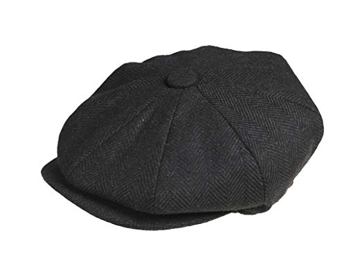 Peaky Blinders Tellermütze, „Newsboy“-Stil, Wolle, 8 Stoffstücke Gr. Large (59 cm), Schwarz Fischgrätmuster von Peaky Blinders