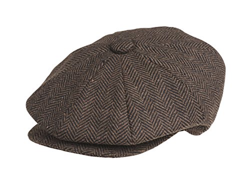 Peaky Blinders Tellermütze, „Newsboy“-Stil, Wolle, 8 Stoffstücke Gr. Medium, Braun Fischgrätmuster von Peaky Blinders