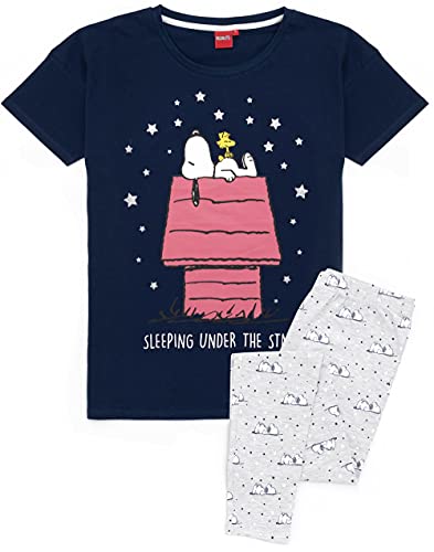 Snoopy Pyjamas Ladies Damen Top Long- oder Kurze Bottoms-Optionen Navy PJs von Peanuts