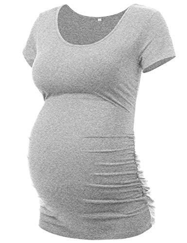 Peauty Damen Umstandsshirt Seitlich Geraffte Tops Schwangerschaft Top Plus Size, Grau, X-Groß von Peauty