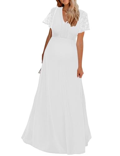 Y-Spitzen-Ausschnitt, Umstandskleid, Spitze, kurze Ärmel, Umstands-Maxikleid für Babyparty, Umstandsfotoshooting, Weiss/opulenter Garten, XX-Large Y-Spitzen-Ausschnitt, Umstandskleid, Spitze, kurze Ärmel, Umstands-Maxikleid für Babyparty, Umstandsfotoshooting, Weiss/opulenter Garten, XX-Large von Peauty
