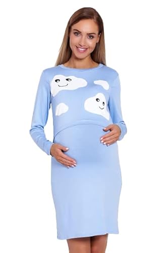 Pee Ka Boo Damen Nachthemd mit Stillfunktion für Mütter Schwangere und Frauen nach der Geburt - mit Wolkenmuster - 95% Viskose, 5% Elasthan - L/XL Blau von Pee Ka Boo