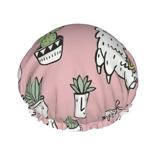 Alpaca and Cactus Print Soft Shower Cap for Women, Reusable Environmental Protection Hair Bath Caps von Peiyeety