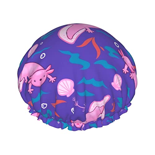 Axolotl Duschhaube für Damen, verstellbar, doppelt wasserdicht, Badeduschhut, Haarschutz, wiederverwendbar, Damen-Spa-Salon-Duschhut von Peiyeety