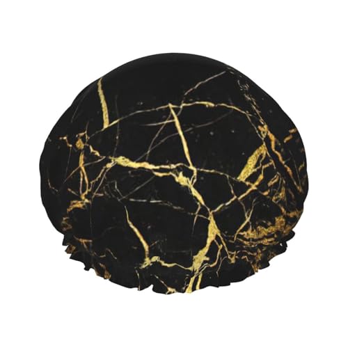 Black Gold Marble Print Soft Shower Cap for Women, Reusable Environmental Protection Hair Bath Caps von Peiyeety