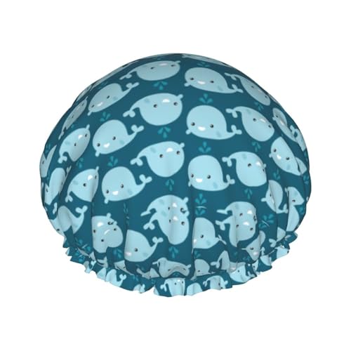 Cartoon Whales Background Women Luxury Shower Cap, Double ProtectionElastic, Reusable Adjustable Shower Bonnet von Peiyeety