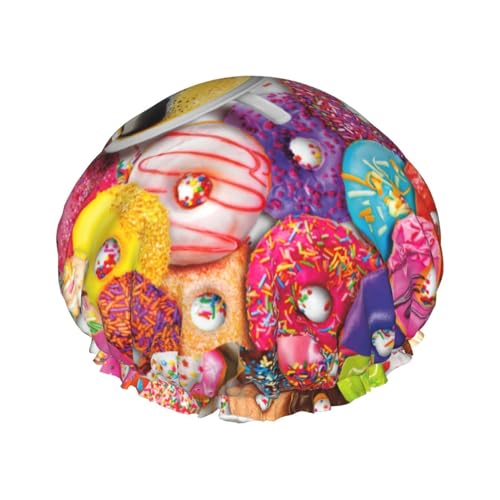 Coffee And Donuts Women Luxury Shower Cap, Double ProtectionElastic, Reusable Adjustable Shower Bonnet von Peiyeety