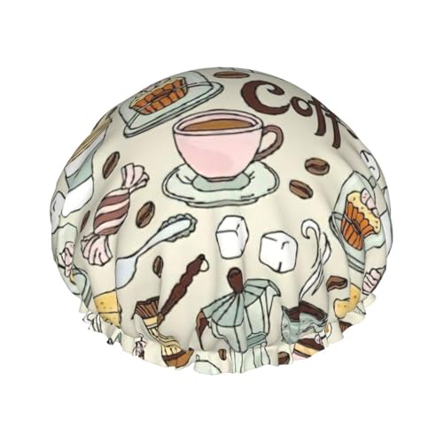 Coffee and Sweets Sugar Chocolate Print Soft Shower Cap for Women, Reusable Environmental Protection Hair Bath Caps von Peiyeety