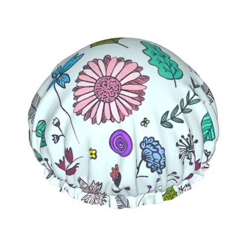 Colored Doodle Flowers Print Soft Shower Cap for Women, Reusable Environmental Protection Hair Bath Caps von Peiyeety