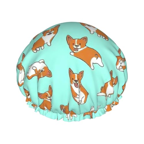 Corgi Cute Dog Print Shower CapSoft,Reusable, Double WaterproofBath Hat Women,Breathable, von Peiyeety