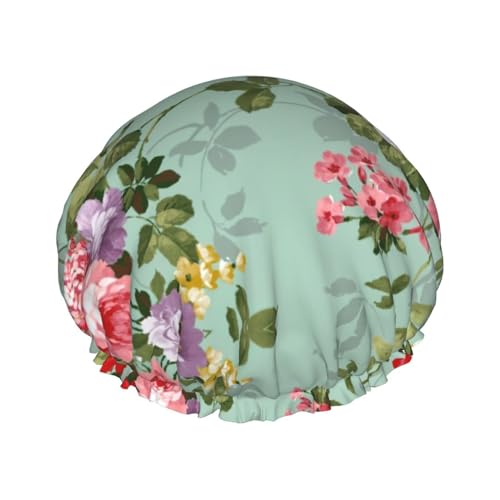 Flower (2) Print Shower Cap for Women Waterproof - Reusable | Hair Cap for Bathing | Double Layer Hat von Peiyeety