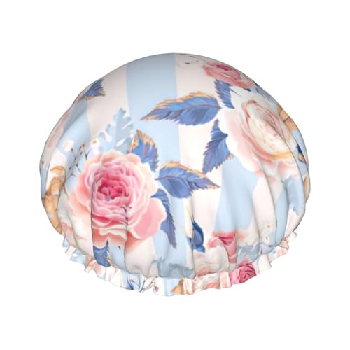 Flowers Stripe Print Soft Shower Cap for Women, Reusable Environmental Protection Hair Bath Caps von Peiyeety