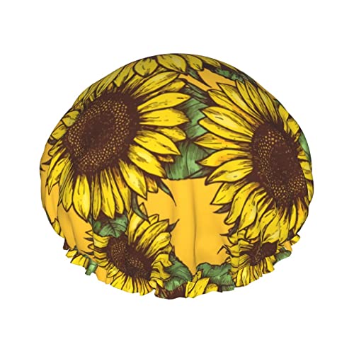 Gelbe Sonnenblume-Duschhaube für Damen, verstellbar, doppelt wasserdicht, Bade-Duschhut, Haarschutz, wiederverwendbar, Damen-Spa-Salon-Duschhut von Peiyeety