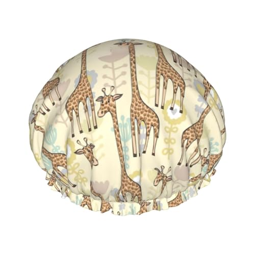 Hand Drawn Giraffes Women Luxury Shower Cap, Double ProtectionElastic, Reusable Adjustable Shower Bonnet von Peiyeety