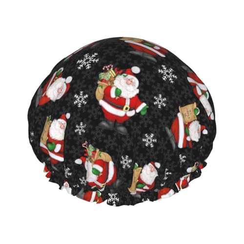 Merry Christmas Happy Print Shower Cap for Women Waterproof - Reusable | Hair Cap for Bathing | Double Layer Hat von Peiyeety