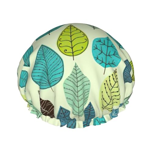 Minimal Leaf Pattern Print Soft Shower Cap for Women, Reusable Environmental Protection Hair Bath Caps von Peiyeety