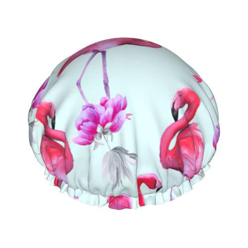 Pink Flamingos Print Soft Shower Cap for Women, Reusable Environmental Protection Hair Bath Caps von Peiyeety