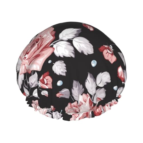 Pink Flower (2) Women Luxury Shower Cap, Double ProtectionElastic, Reusable Adjustable Shower Bonnet von Peiyeety
