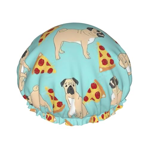 Pug Pizza Party Print Soft Shower Cap for Women, Reusable Environmental Protection Hair Bath Caps von Peiyeety