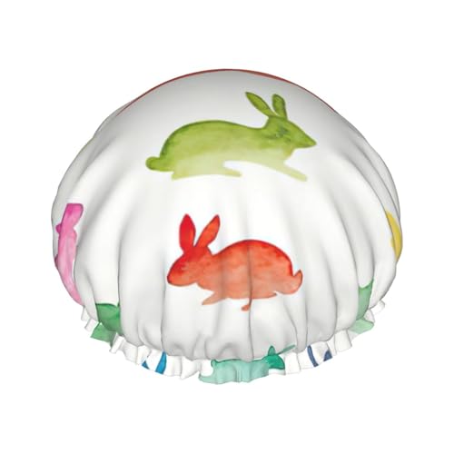 Rainbow rabbit Print Soft Shower Cap for Women, Reusable Environmental Protection Hair Bath Caps von Peiyeety