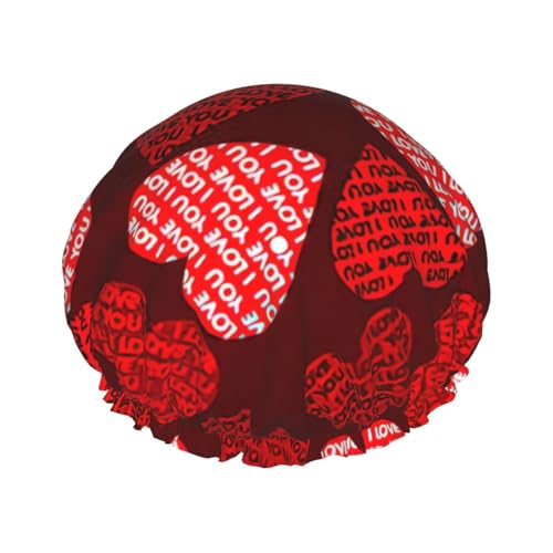 Red Hearts Print Shower CapSoft,Reusable, Double WaterproofBath Hat Women,Breathable, von Peiyeety