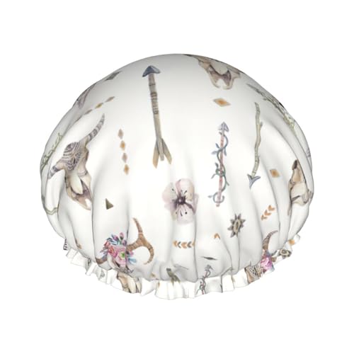 Ribal Bull Skull On White Women Luxury Shower Cap, Double ProtectionElastic, Reusable Adjustable Shower Bonnet von Peiyeety