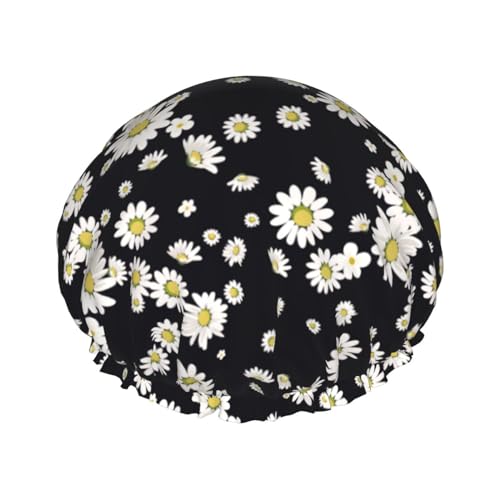 White Daisy Women Luxury Shower Cap, Double ProtectionElastic, Reusable Adjustable Shower Bonnet von Peiyeety