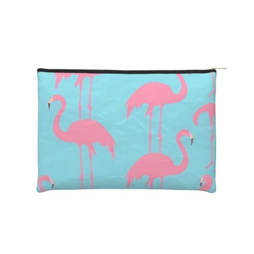 Wiederverwendbare Kosmetiktasche aus Papier, Wasserabweisende Kosmetiktasche, Make-up-Beutel für Damen, Reise-Organizer/Rosa Flamingo von Peiyeety