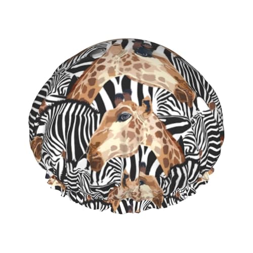 Zebra And Giraffe Women Luxury Shower Cap, Double ProtectionElastic, Reusable Adjustable Shower Bonnet von Peiyeety