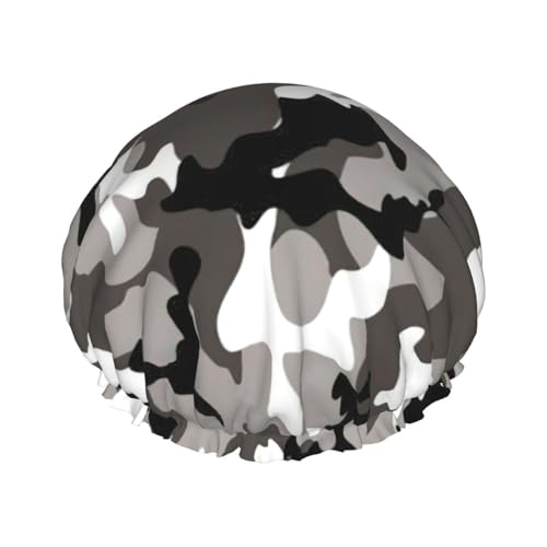 ack Grey White Camo Print Soft Shower Cap for Women, Reusable Environmental Protection Hair Bath Caps von Peiyeety