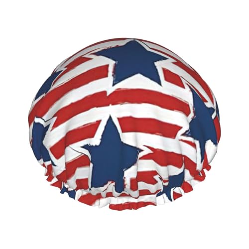 red white star stripe flag Print Shower CapSoft,Reusable, Double WaterproofBath Hat Women,Breathable, von Peiyeety