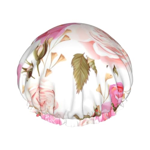 rose flower Print Shower CapSoft,Reusable, Double WaterproofBath Hat Women,Breathable, von Peiyeety