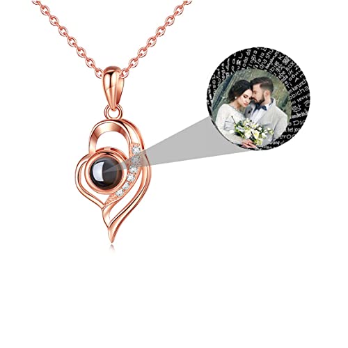 Ich liebe dich Halskette 100 Sprachen Projektion Halskette mit Bild im Stein Projektionskette Herz Anhänger Herz Foto Halskette 925 Sterling Silber Rose Gold Liebe Anhänger Schmuck Geschenk von Pekdi