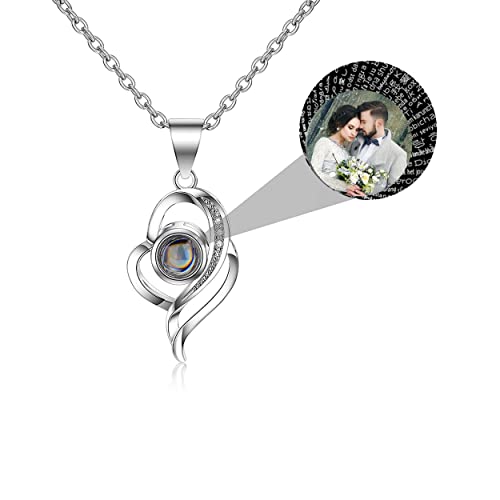 Ich liebe dich Halskette 100 Sprachen Projektion Halskette mit Bild im Stein Projektionskette Herz Anhänger Herz Foto Halskette 925 Sterling Silber Rose Gold Liebe Anhänger Schmuck Geschenk von Pekdi