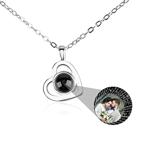 Pekdi Personalisierte Herz Foto Halskette Ich liebe dich Halskette 100 Sprachen Projektionskette mit Foto Halskette Sterlingsilber Liebes Herz Anhänger Romantischer Schmuck Geschenke für Frauen von Pekdi