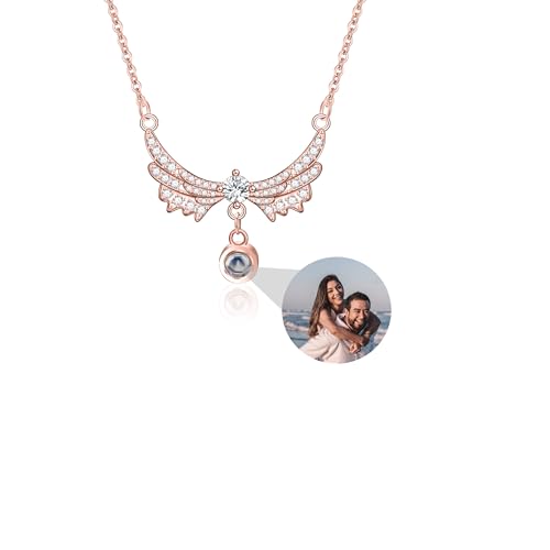 Personalisierte Bild Halskette mit Foto im Inneren, Engelsflügel Foto Anhänger Projektion Halskette Memorial Liebe Schmuck Geschenke für Freundin Frau, Mütter Tag Geschenk für Mama Oma von Pekdi