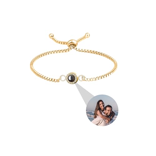 Personalisierte Foto Armband mit Bild im Stein, Projektion Armband Kreis Foto Armband Runde Charme Ich liebe dich Armband 100 Sprachen Box Kette Armband Memorial Geschenk für Paare Freunde von Pekdi