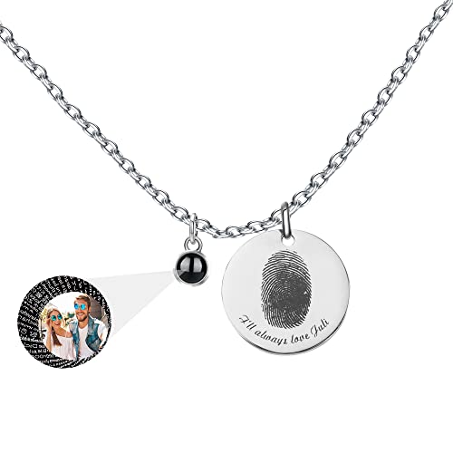 Personalisierte Foto Halskette Foto Projektion Kette mit Bild im Stein Projektionskette Runde Anhänger tatsächlichen Fingerabdruck Halskette Memorial Schmuck Geschenk Weihnachten Mom Geschenk von Pekdi