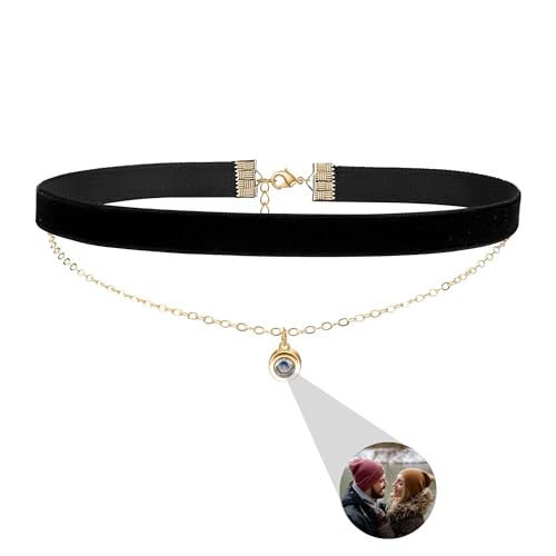 Personalisierte Foto Halskette Projektion Kette mit Bild Rot Schwarz Samt Choker Halskette für Frauen geschichtet Samt Kette Kragen Halskette Vintage Schmuck Geschenk Valentinstag Geburtstag Geschenke von Pekdi