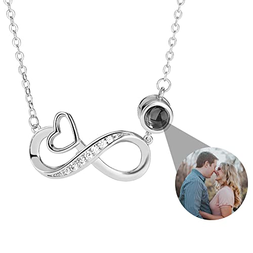 Personalisierte Foto Halskette Projektion Kette mit Bild Unendlichkeit Halskette Sterling Silber Liebe Herz Anhänger Ich liebe dich Halskette 100 Sprachen Rose Gold Schmuck Geschenke Frauen Mom Wife von Pekdi