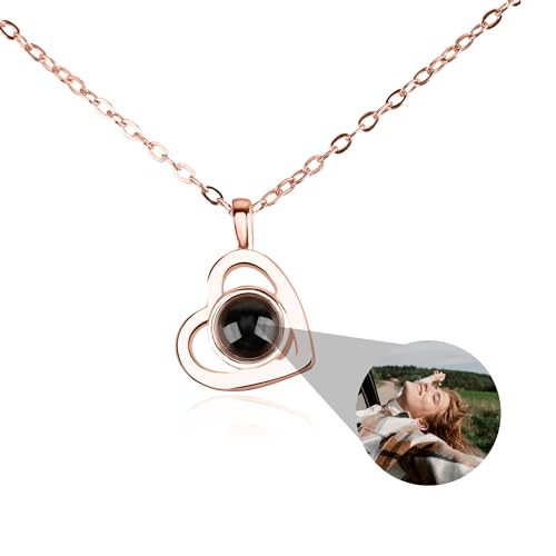 Personalisierte Foto Halskette Projektion Kette mit Bild im Stein, Projektionskette mit Foto 925 Silber Herz Anhänger Ich liebe dich Schmuck Geschenke für Freundin Mutter Ehefrau von Pekdi