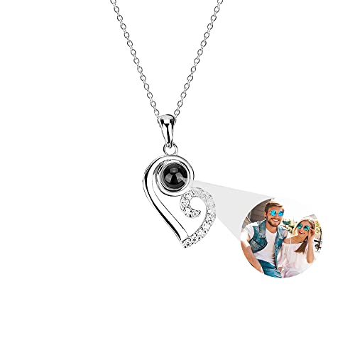 Personalisierte Foto Halskette Projektion Kette mit Bild im Stein 925 Sterling Silber Magnetische Paar Halskette für Sie und Ihn Passende Herz Anhänger I Love You 100 Sprachen Schmuck Geschenke von Pekdi